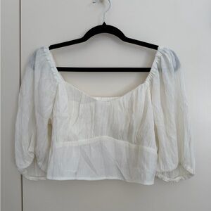 NWT Abercrombie & Fitch Women's Size L White Balloon Sleeve White Cropped Top